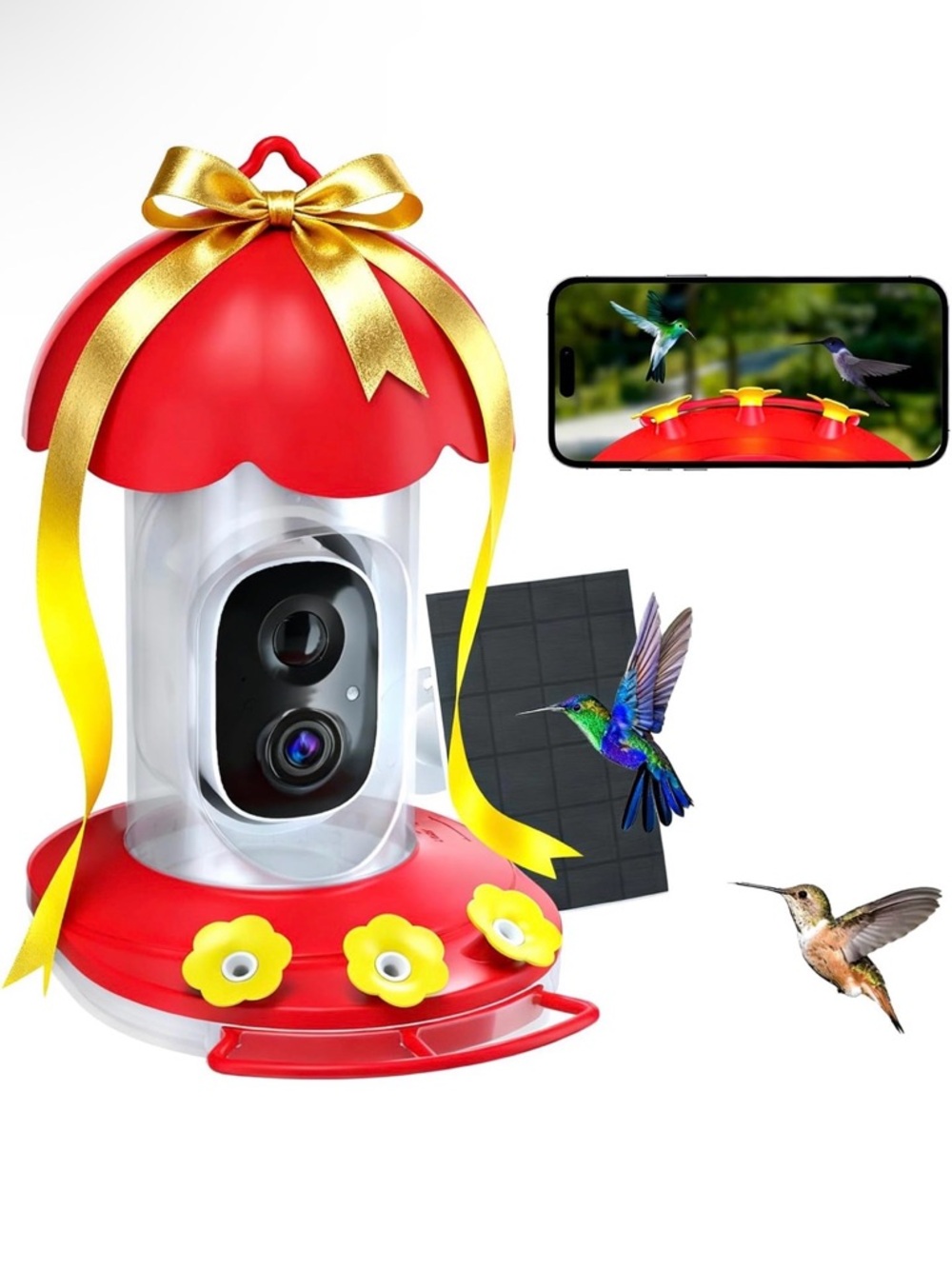 Red Hummingbird Feeder Camera – Smart Bird Feeder with Live View